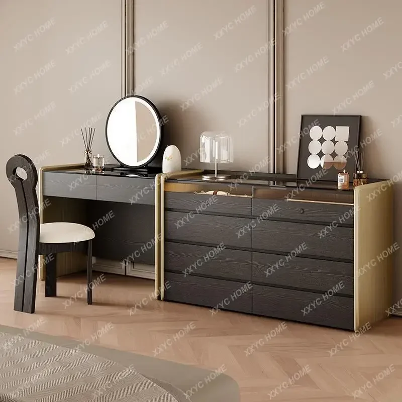 JJJJModern Light Luxury Solid Wood Dresser, Bedroom Makeup Table, Simple Storage Cabinet