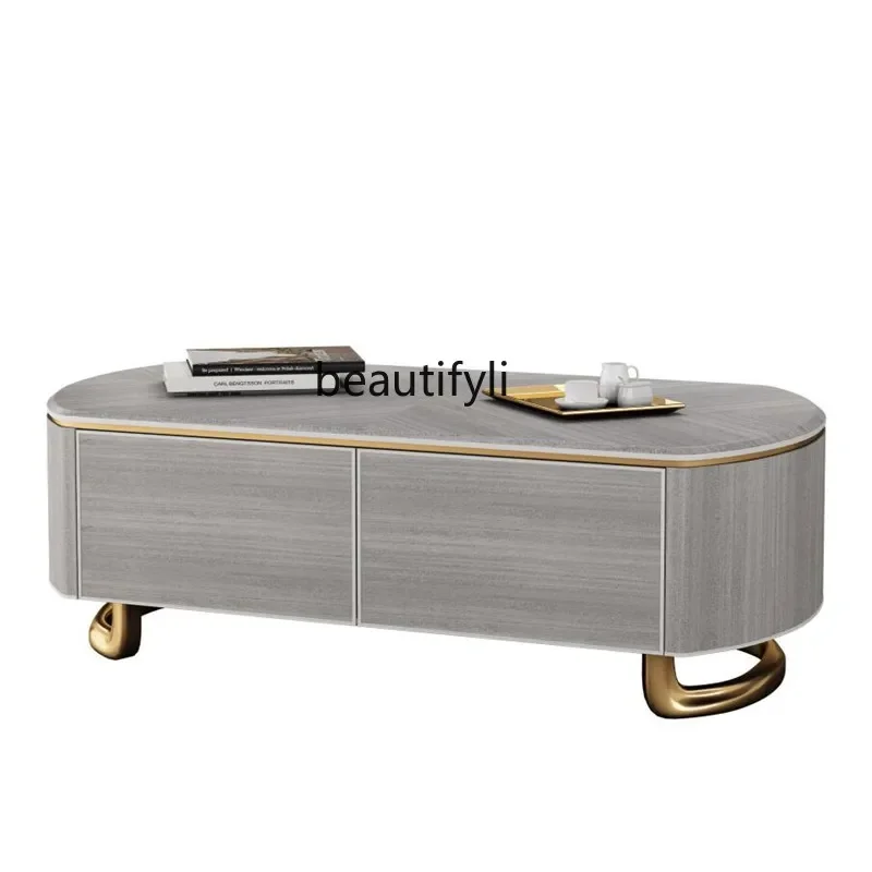 

American Style Solid Wood TV Cabinet Coffee Table Set Modern Square Tea Table Light Luxury Coffee Table Irregular Shape