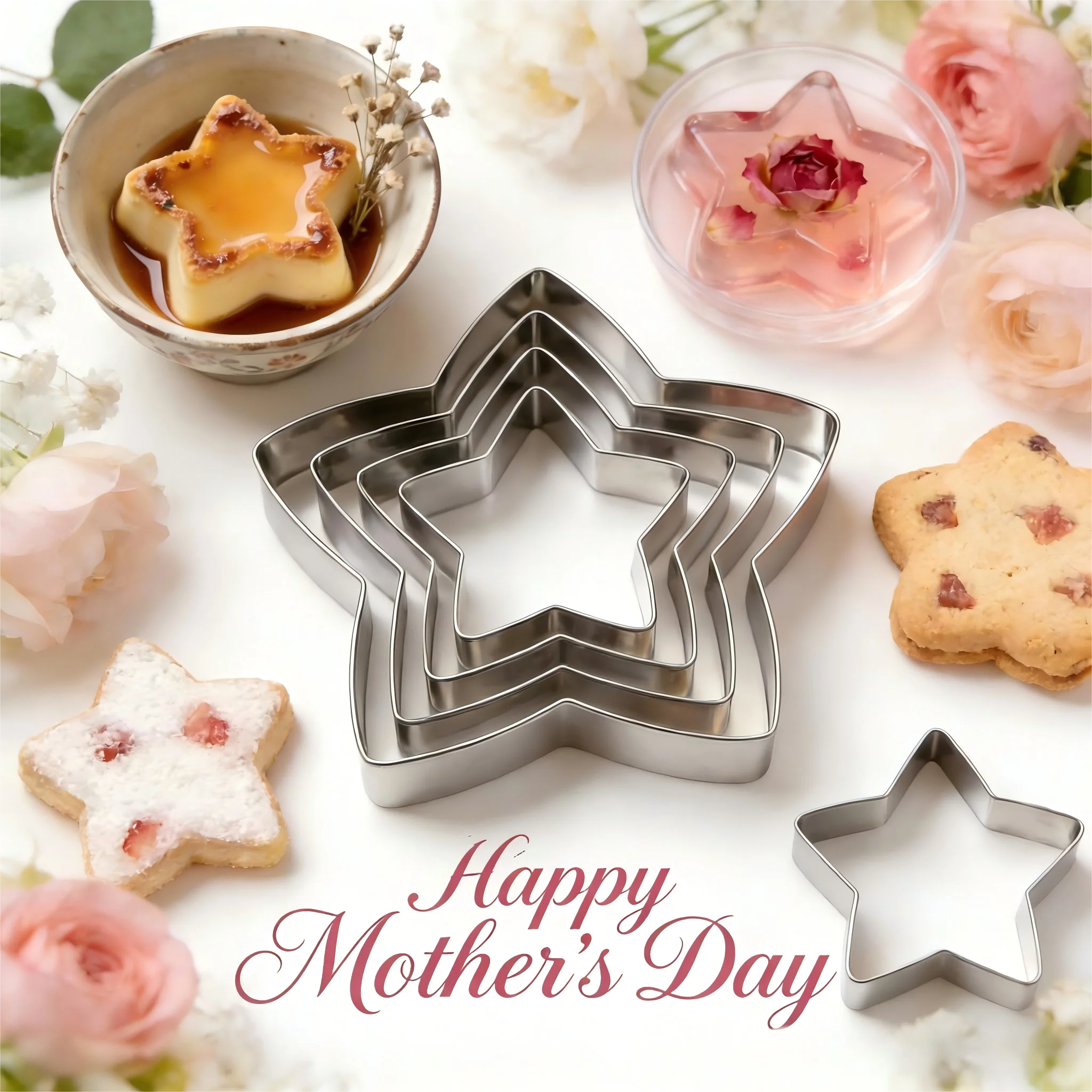 10PCS Star Cookie Cutter Set Stainless Steel Hand-Protected Edge Biscuit Mold for Fondant Fruit Cheese Cutting Home Baking
