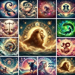Full Drill Astrology Set Zodiac Star Sign Diamond Art Painting Fish Pisces Virgo Libra Horoscipe 12 Constellation Decor