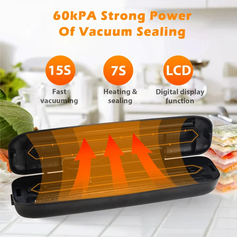 Máquina Automática Seladora a Vácuo, Armazenamento de Alimentos, Free Food Saver Bags, VSealing Machine para Vacuum Pac, Novo, 10Pcs