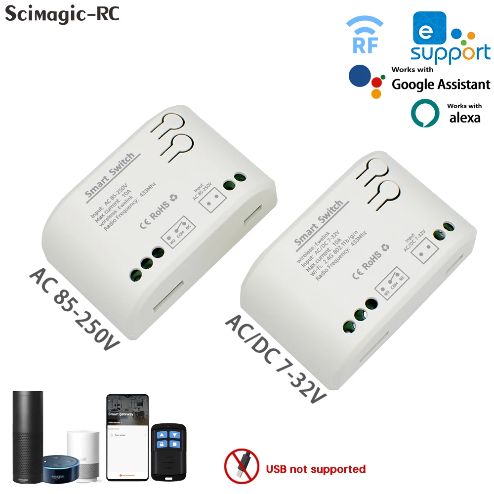 

Ewelink 1 Channel AC DC 7-32V AC 85-250V WiFi Smart Switch Receiver 1CH Wireless Smart Home Relay Timing Switch