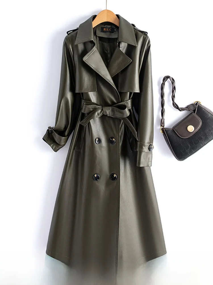 

Новая демисезонная кожаная куртка Haifeng для женщин: модная утепленная ветровка средней длины приталенного кроя