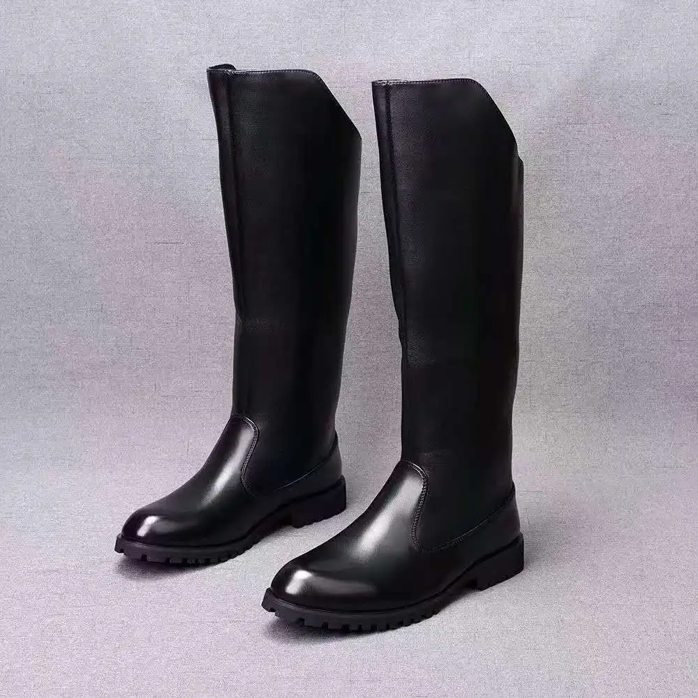 men fashion cosplay stage high motorcycle boots original leather shoes cowboy autumn winter boot black trendy long knight botas