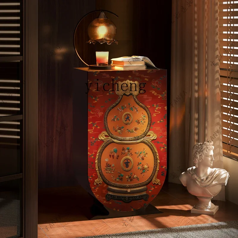 b9.21-Solid Wood Four-Drawer Living Room Entrance Gourd Painted Storage Cabinet