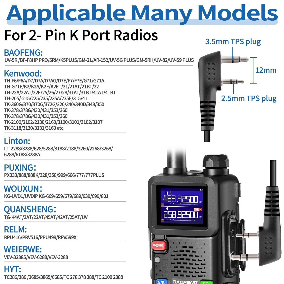 ABBREE 2Pin K Plug Walkie Talkie Overhead Headset PTT/VOX Mic dla Baofeng UV-5R/UV-21/UV-5RH/BF-888S/Quansheng UV-K5 UVK6 — zdjęcie 7