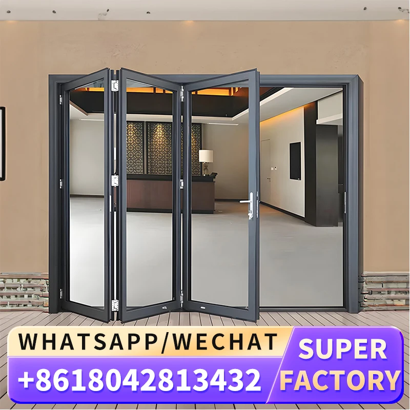 Custom Design 4meter Bifold Doors Mechanism,Sliding Glass Panel Aluminium Patio Door Folding Exterior Waterproof