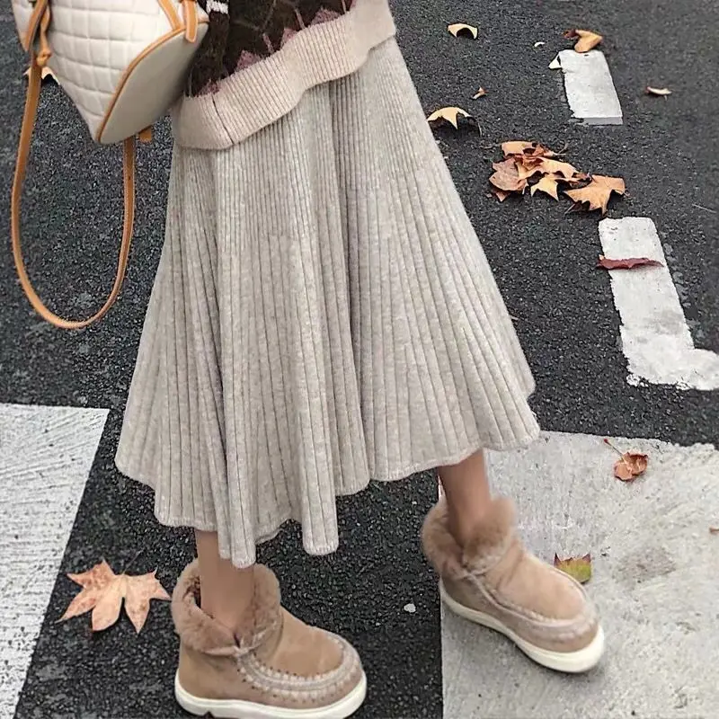 

New Autumn and Winter New High-Waisted Versatile Base Skirt Sweater Skirt Solid Color Knitted Plaid Outerwear Sweater CQ140