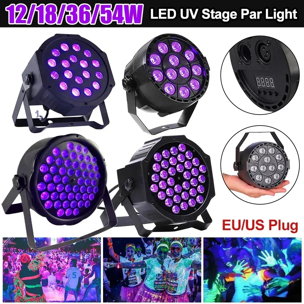 LED Stage Par Lights RGB DJ Disco UV Black Light with Sound Activated Remote and DMX Control for Birthday Party Body Paint Neon