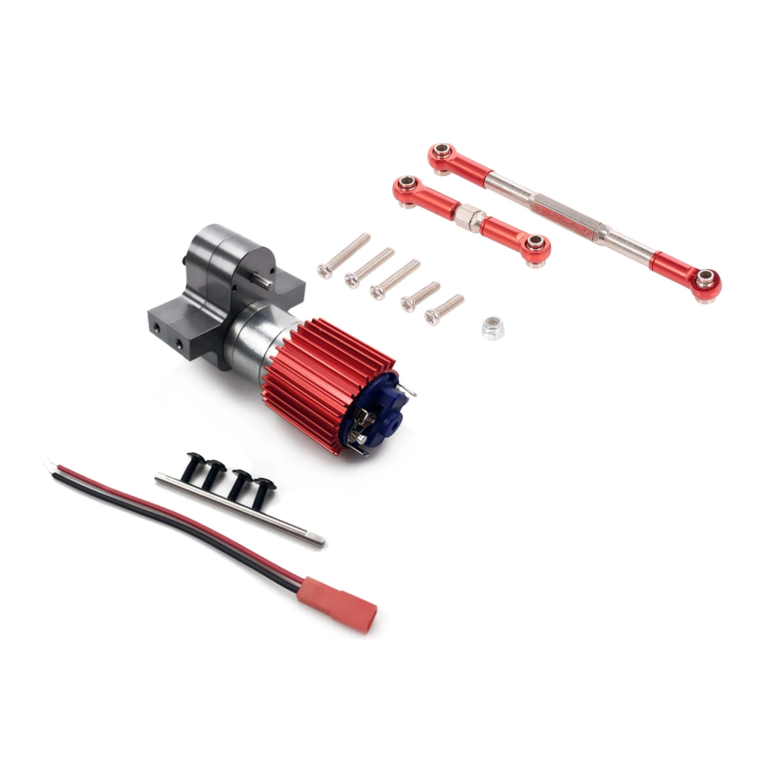 B94A RC Steering Rod For WPL 1608T Red & 370 Brushed Motor+Alloy Heat Sink Gear Box Set With Steel Gears For WPL Henglong C14