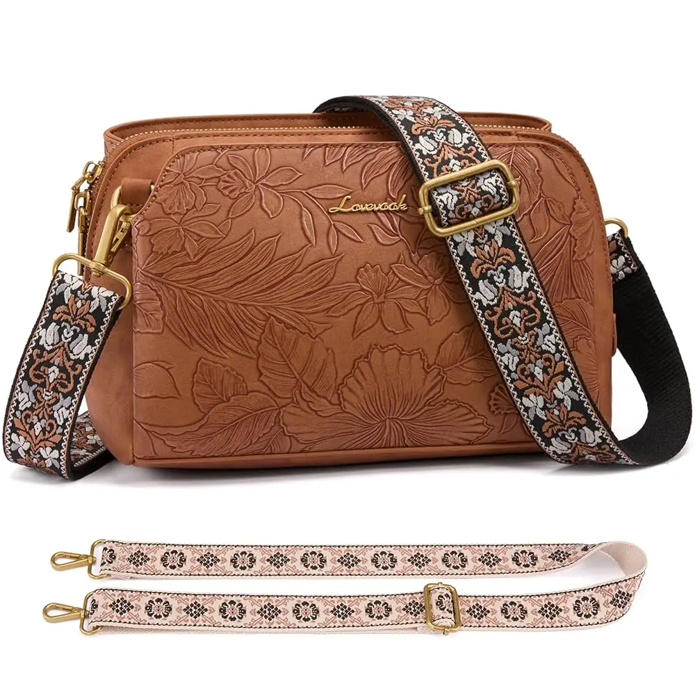 Crossbody Bags for Women with 2Pcs Adjustable Strap, Leather Small Purses with RFID Blocking Slots, Shoulder Handbag