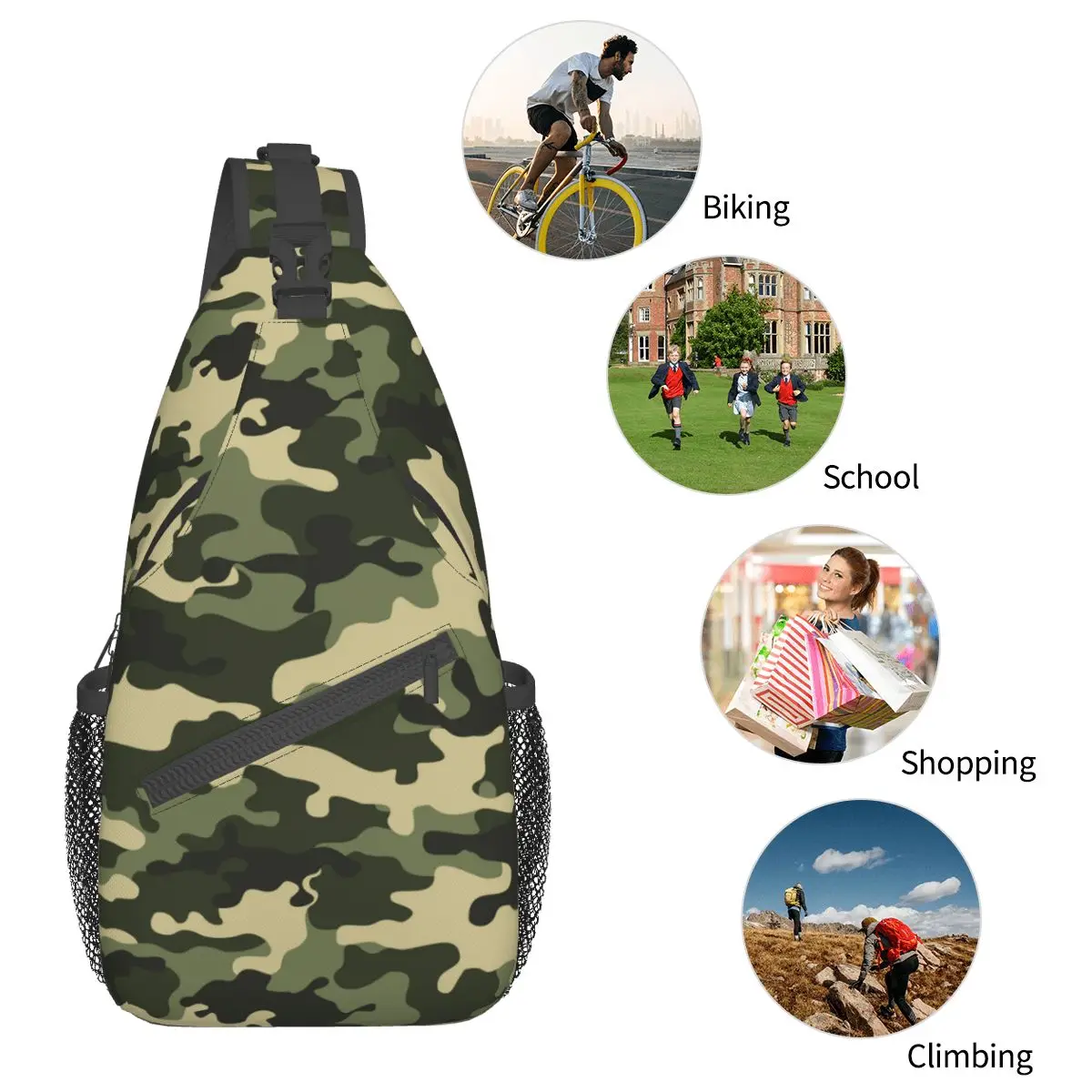 Green Camouflage Military Sling Bag Chest Crossbody Shoulder Sling Backpack Travel Hiking Daypacks Camo Casual Bag