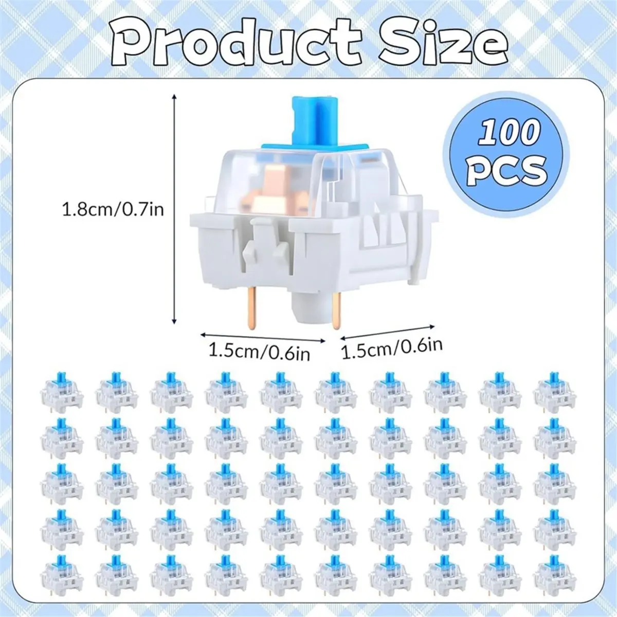 A50U 100 PCS Mechanical Keyboard Switches Keyboard Clicker 3 Pin Blue Switch Replacement Keyboards Keys