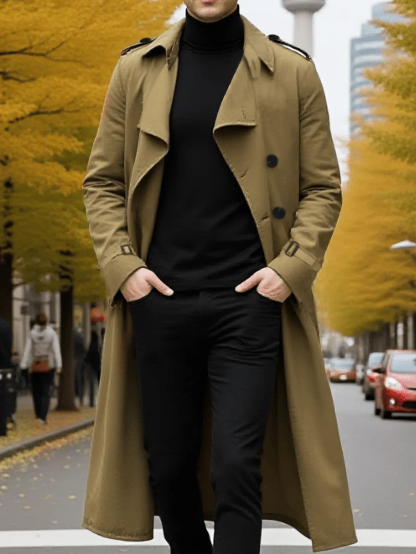 

Men's Solid Color Double-Breasted Windbreaker New Arrival Thin Jacket Add-long - Windproof Garibou Fabric For Spring & Fall