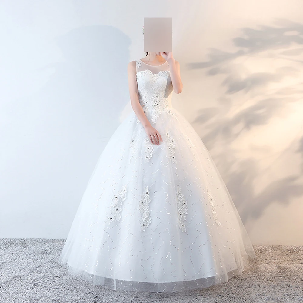 Customized Elegant Ball Gown Women Wedding Dresses Appliques Scoop Neck Tulle Bridal Gowns Formal Vestido De Noiva Robe Mariage