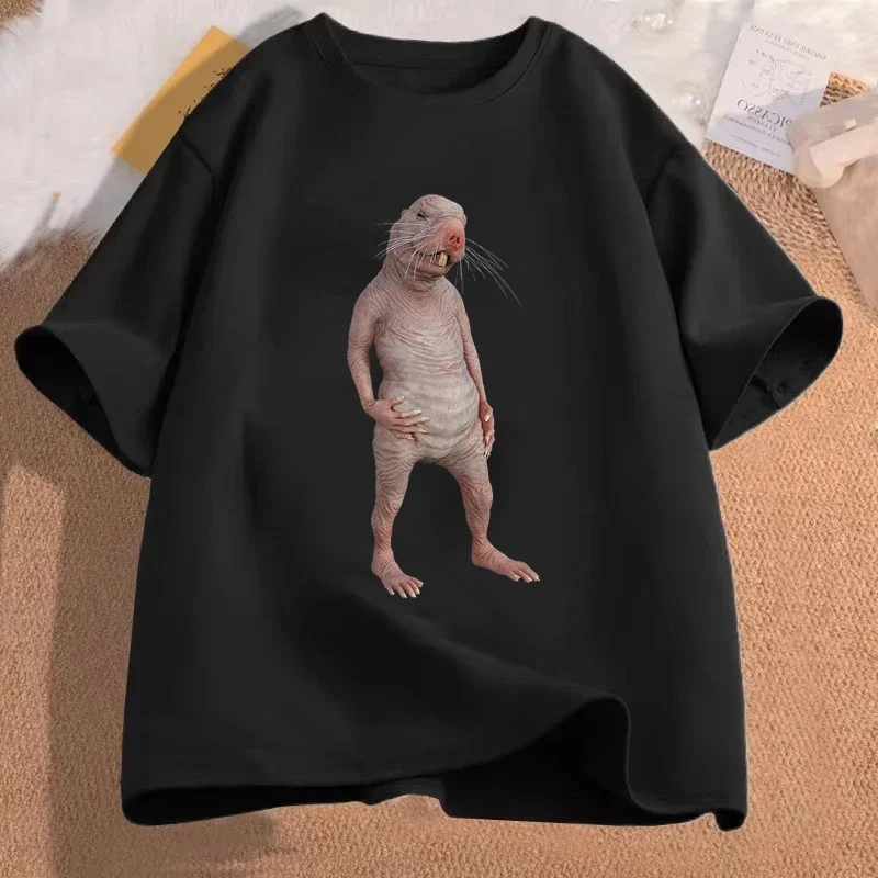 Lustige T-Shirts mit nacktem Maulwurf-Ratt-Print, Sommer-Humor, Damenbekleidung, lässige Mode, Streetwear, O-Ausschnitt, Kurzarm-T-Shirts