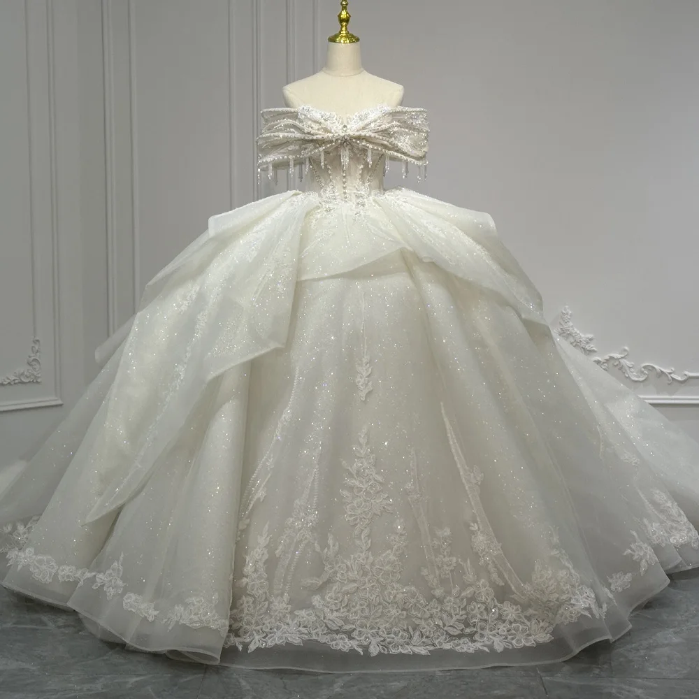 

Элегантное свадебное платье с открытыми плечами и шнуровкой сзади, хрустальный жемчуг, настраиваемое свадебное платье