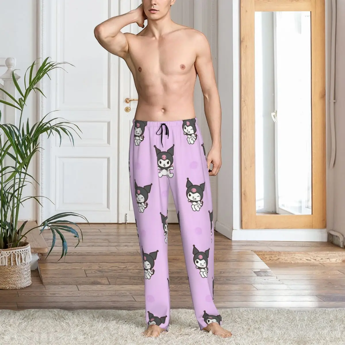 Custom Print Kuromi Pyjamahose Herren Little Devil Sleep Nachtwäsche Hose mit Taschen