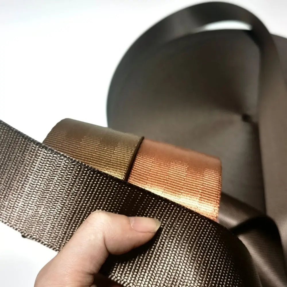 JOORMOM 3-30M Dark Brown Car Seat Belt European Lock Edge Fishline Car Modification High Strength Polyester Car Seat Webbing image 2