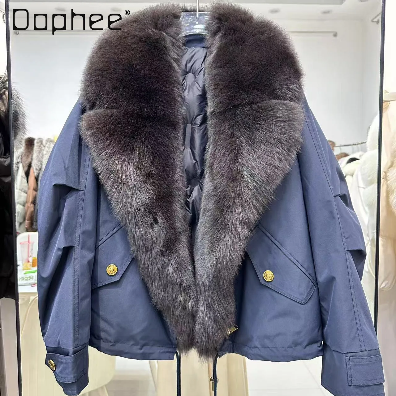 انفصال ريال فوكس الفراء طوق سميكة أسفل السترات للنساء الحلو كول سترة أسفل معطف الإناث العصرية عادية رشاقته معطف الفرو #4
