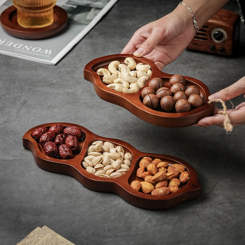 

Home Creative Solid Wood Dried Fruit Pan Living Room Coffee Table Snacks Candy Snack Dish Compartmentalized Storage Tray