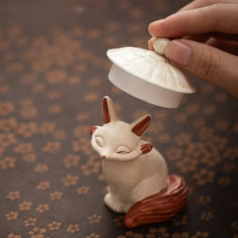 Purple Clay Nine Tailed Fox Tea Pet Elegant Flowerpot Landscaping Tea Figurine Play Toys Tea Statue Ornaments Cha Craftsmanship