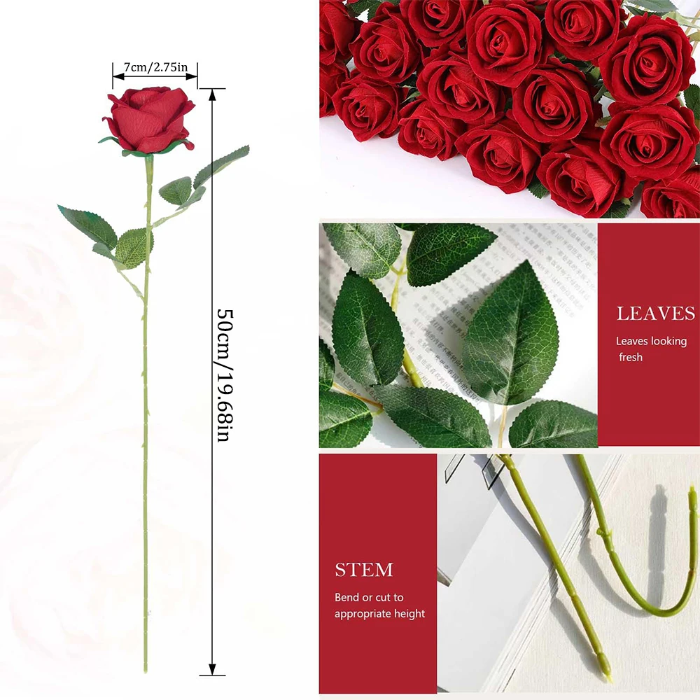 الورود الاصطناعية مع سيقان طويلة الورود وهمية الزهور ديكور منزلي للزفاف باقة الزفاف لتقوم بها بنفسك ترتيب الطاولة هدية عيد الحب #6