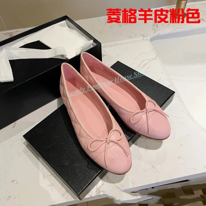 Comfortable Slip On Woman Genuine Leather Ballet Shoes Butterfly-knot Decoration Low Heel Female Round Toe Daily Single Shoes