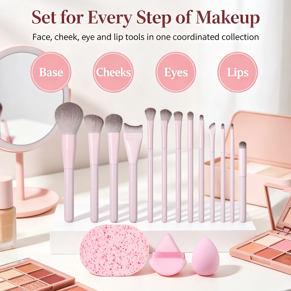 16Pcs Makeup Brush Set Soft Synthetic Hair Foundation Blush Eyeshadow Contour Brushes with Makeup Sponge Powder Puff Beauty Tool