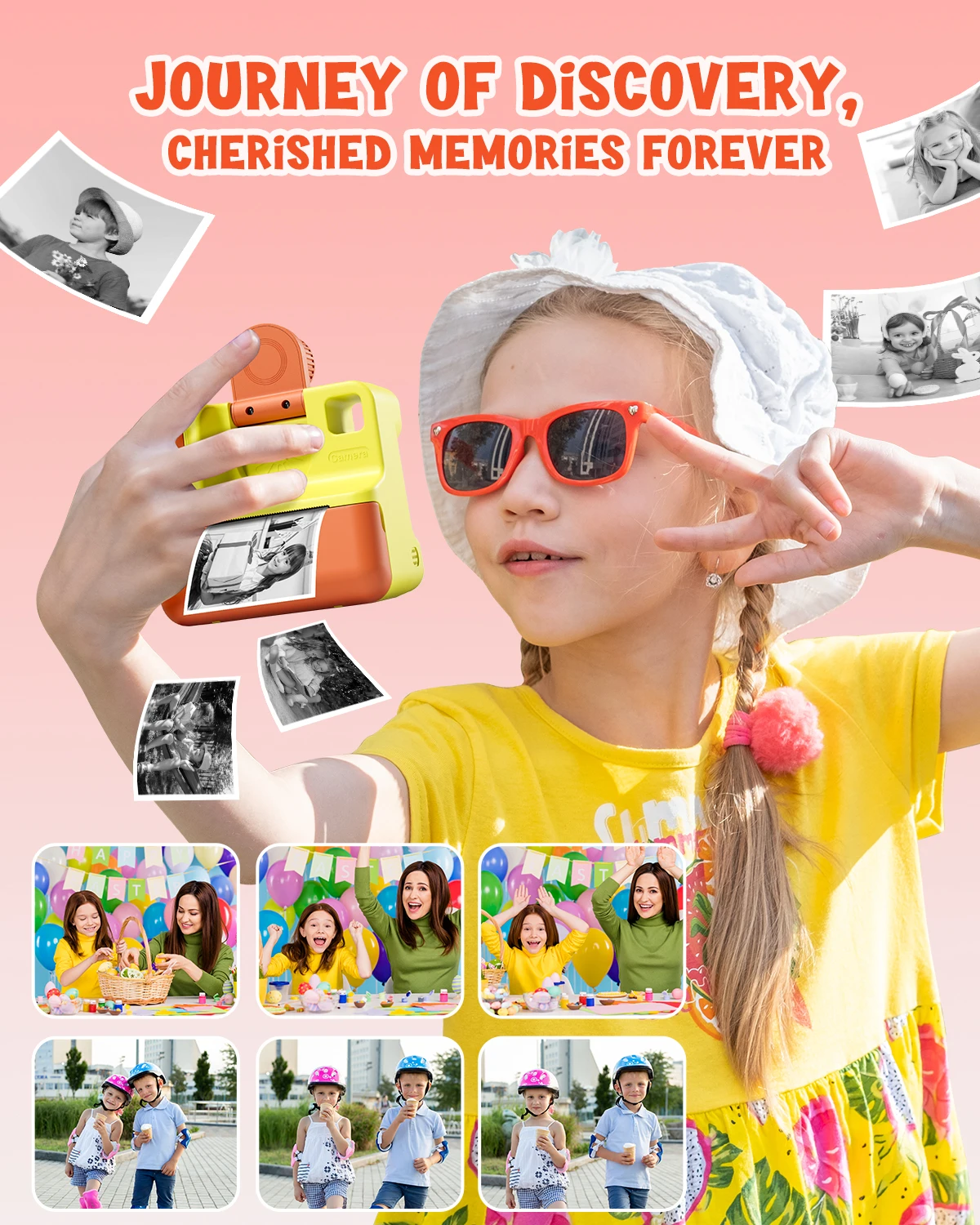 Gofunly – appareil photo numérique pour enfants, jouet HD 1080P, impression instantanée, avec 3 rouleaux de papier d'impression et carte 32 go, cadeau pour 6-12 ans