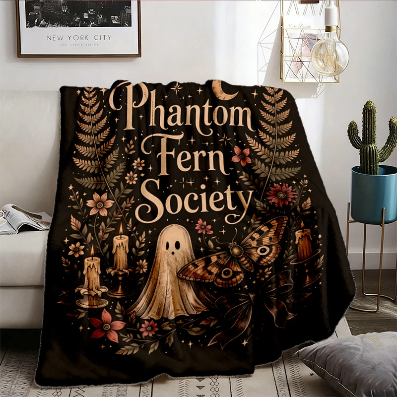 Phantom Fern Society Warm Blanket,  Halloween Soft Blanket, Botanical Ghost Fern Comfy Blanket, Whimsigoth