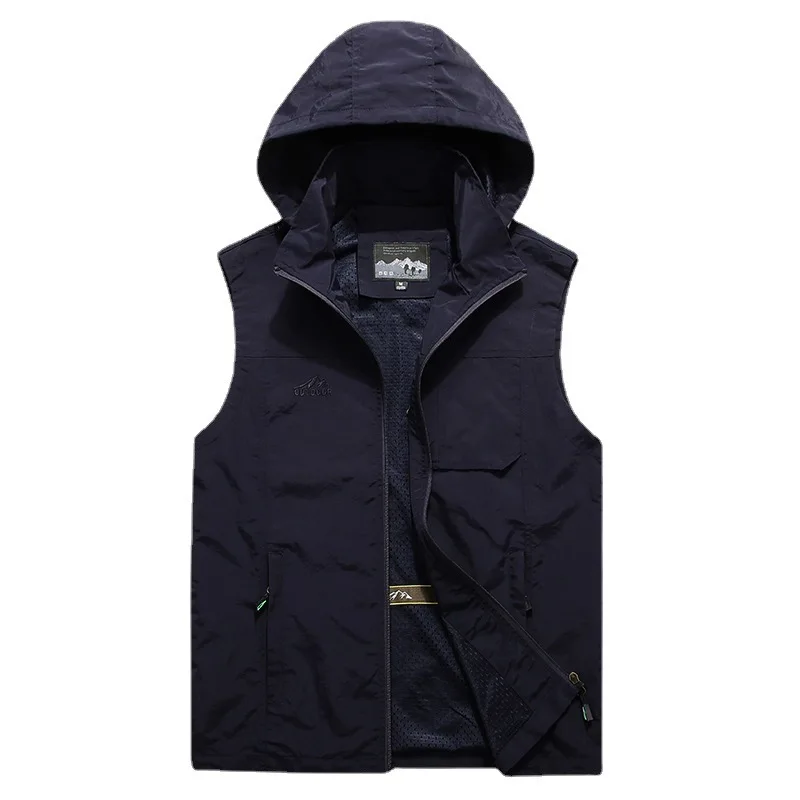 Men Outdoor Hooded Detachable Cargo Vests Male Photography Sleeveless Jackets Thin Mesh Breathable Waistcoats Man Loose Vests 7X