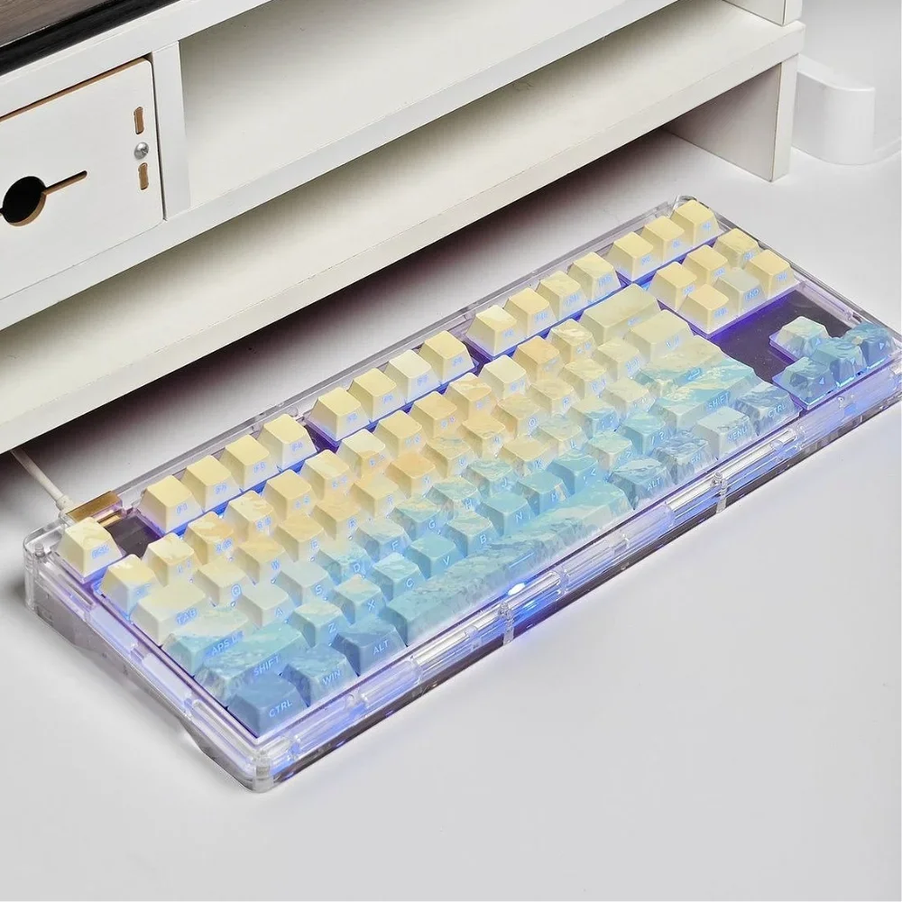GEFENSI Aqua Line Side Engraved Translucent Keycap Set PBT 135 Keys Cherry For 60/84/104 Mechanical Keyboard Replacement Caps