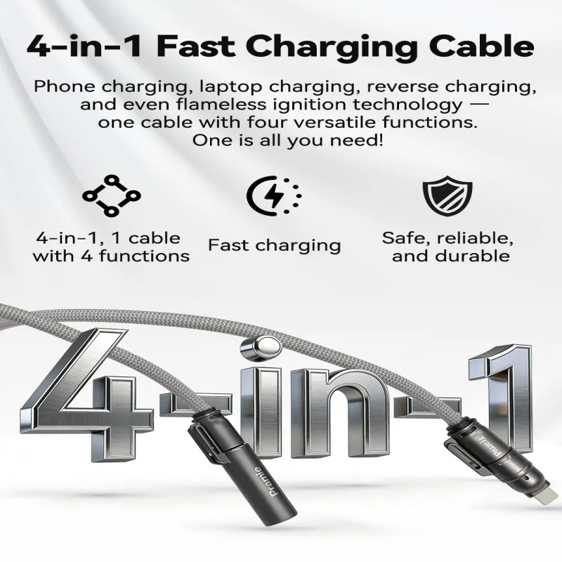 

Кабель для сверхбыстрой зарядки 65 Вт 4 в 1, двойной порт Type-C+Lightning+USB, 1,5 м, для iPhone, Samsung, Huawei, Xiaomi