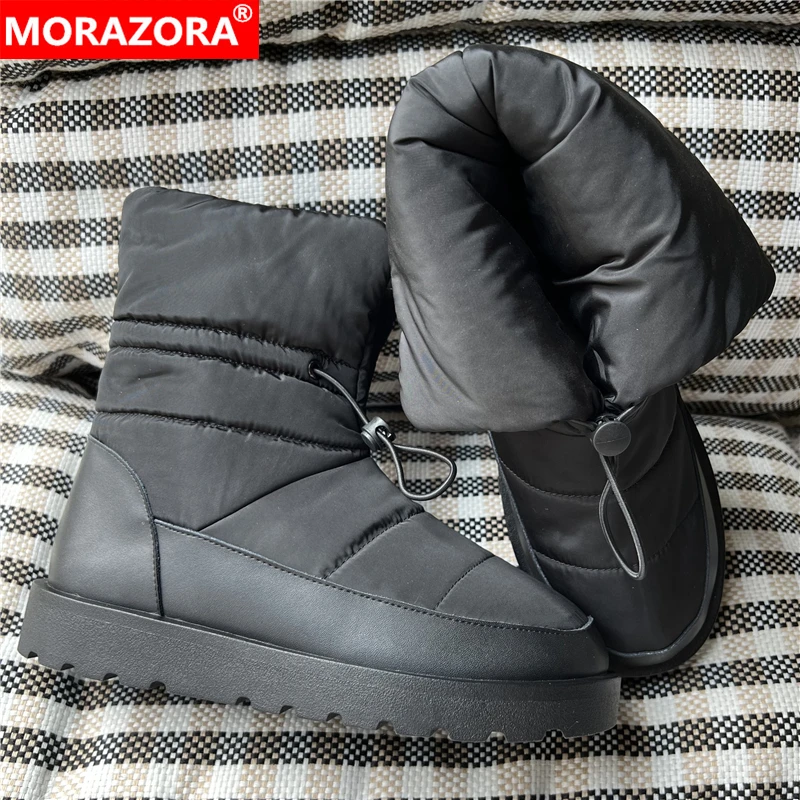 

MORAZORA 2024 New Down Snow Boots Women Cow Leather Winter Boots Wool Sold Warm Ankle Boots For Women Cotton Shoes Size 34-42