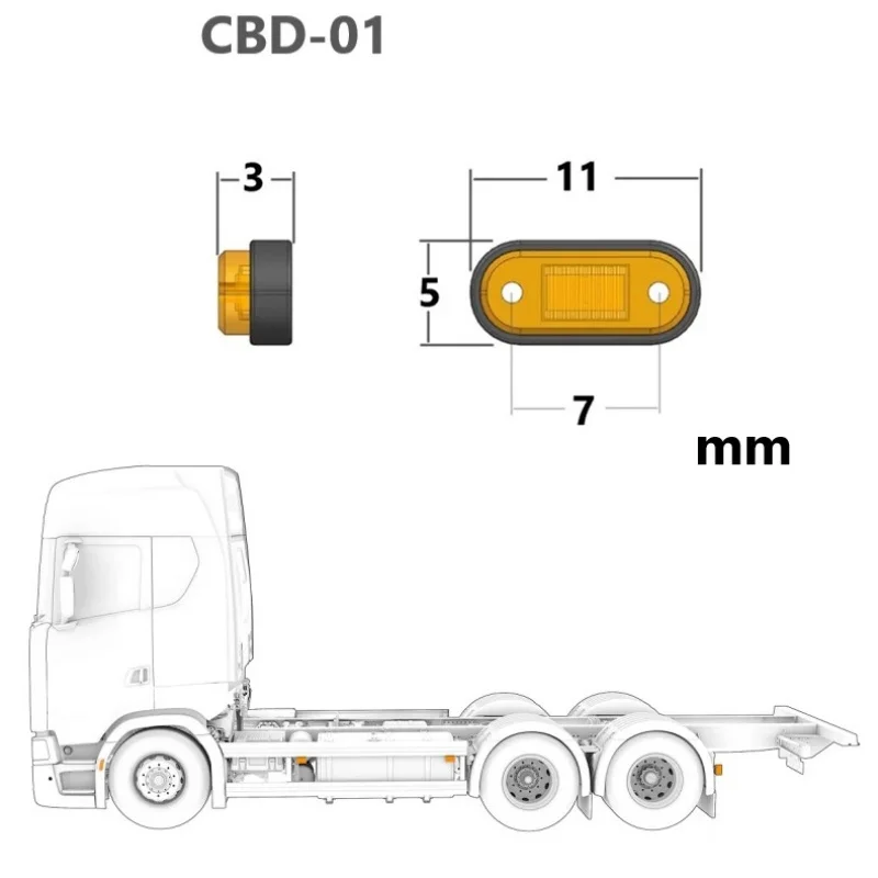 2 Stück LED 3V Positionsleuchte Breiten-/Warnleuchte für 1/14 Tamiya RC Truck Kipper für SCANIA 770S 56368 VOLVO ACTROS MAN Auto – Detail 1