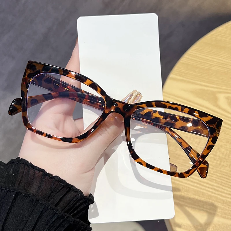 

4pcs/6pcs Cat Eye Leopard Glasses Frame Sets Women Men New INS Oversized Brand Eyeglasses Anti Blue Light Flat Mirror Unisex