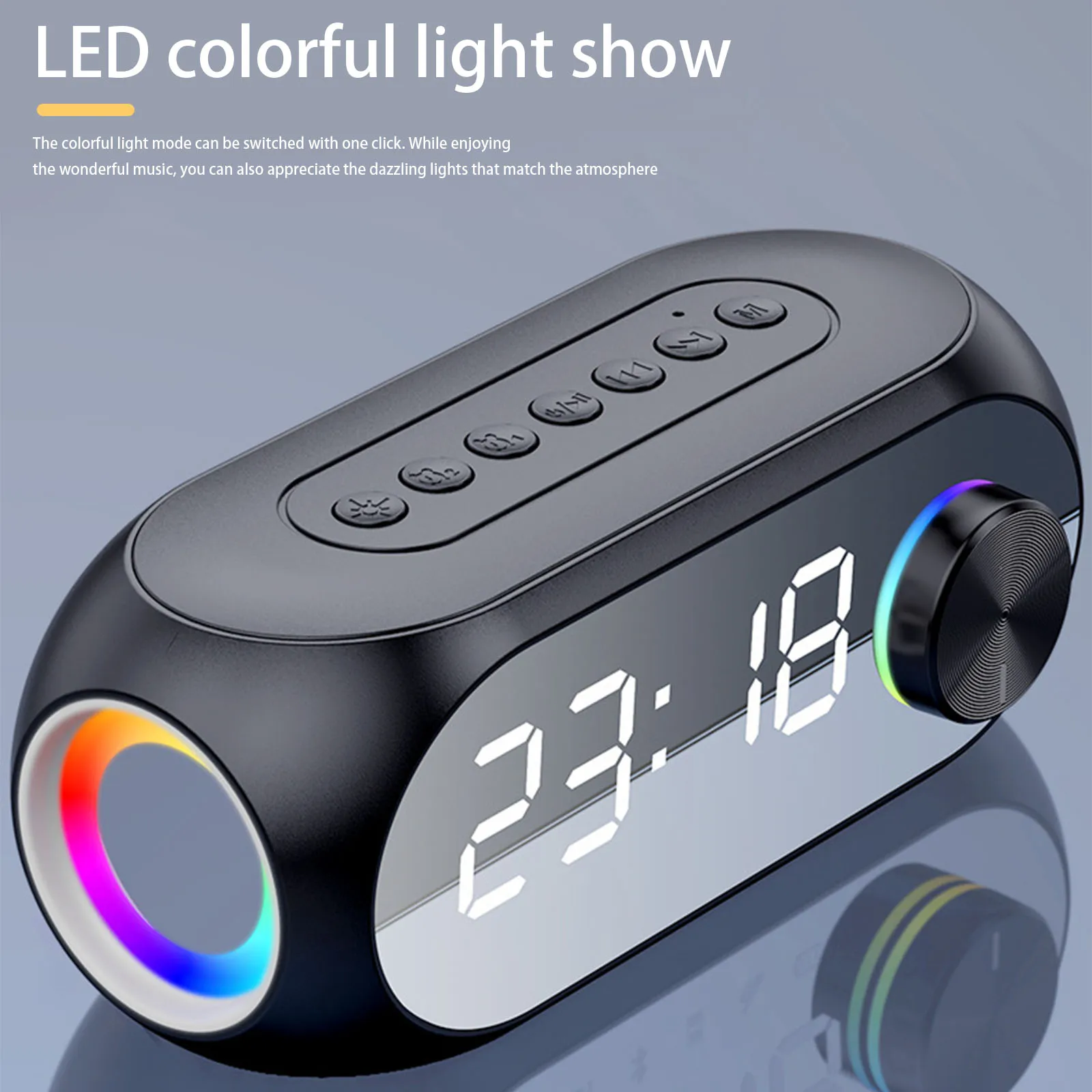 Wireless RGB BT Speaker with Alarm Clock Portable Stereo Sound Box 1200mAh Radio FM Music Player for Party Outdoor Travel view 2