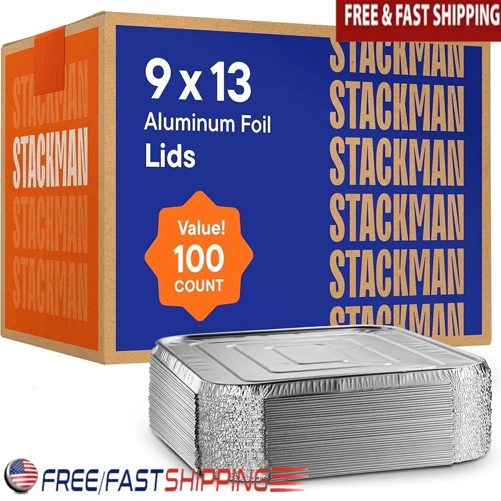 

Heavy Duty Aluminum Lids Half Size 9x13 Disposable Foil Pans 100 Pack Rectangular Tin Tray Covers Chafing Dishes