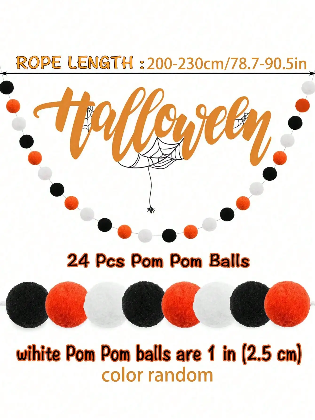 Halloween Fall Felt Ball Pom Pom Garland Thanksgiving Decorations Indoor Home Room Decor Cute Hanging Orange Black Pompom Bead C