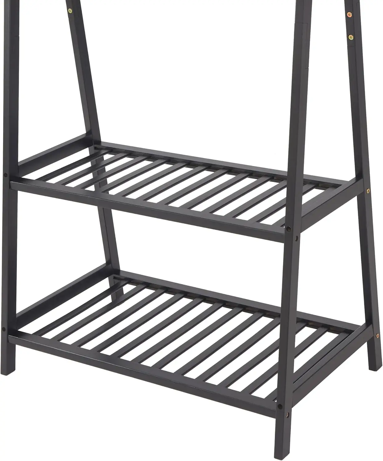 Bamboo Clothes Rack Portable Extra Large Garment Rack 2-Tire Storage Box Shelves For Entryway and Bed Room Patented Design (B