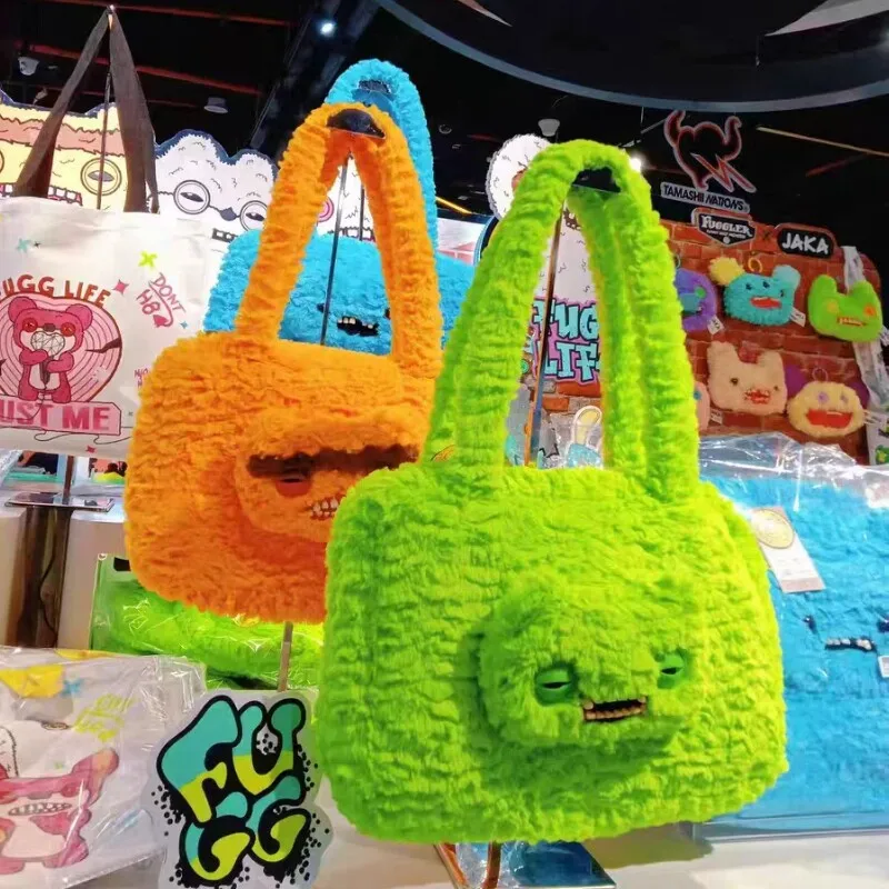 Fuggler Fuggler Neon Green Plush Tote Shoulder Bag Cute Cartoon Monster Doll Handbag Large Capacity For Daily Casual Use