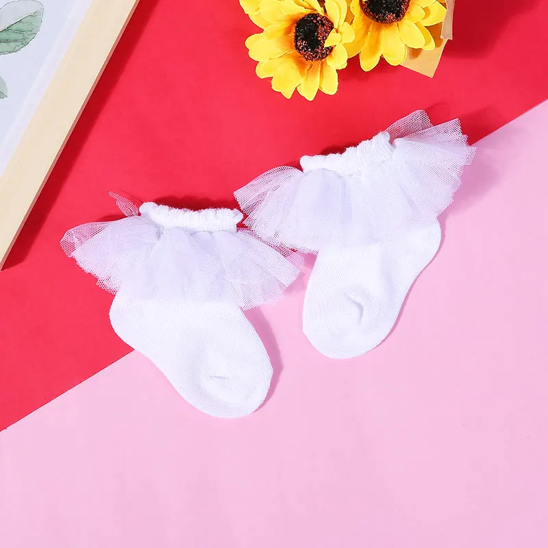 

0-1T Newborn Baby Girl Cotton Socks Eyelet Lace Socks Princess Frilly Ripple Ruffle Lace Mesh Knitted Ankle Socks