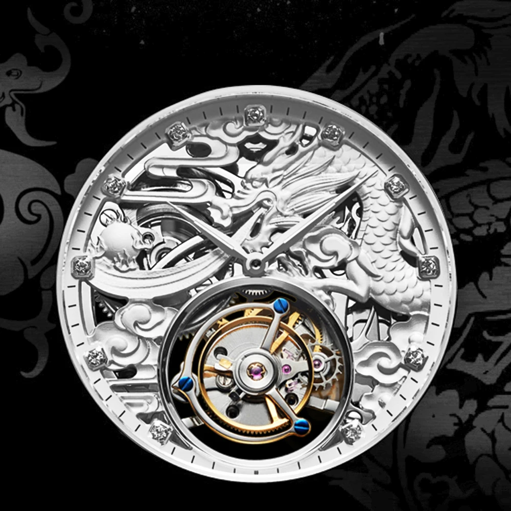 AESOP Skeleton Watches Authentic Tourbillon Mechanical Watch For Men Waterproof Oriental Zodiac Dragon Dial 7002 Luxury Brand H