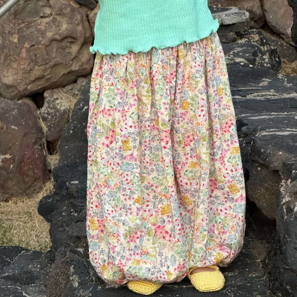 2026 New Arrival Girls Floral Pattern Trousers, Baggy Harem Mosquito Resistant Pants Korean Style for 90-150cm
