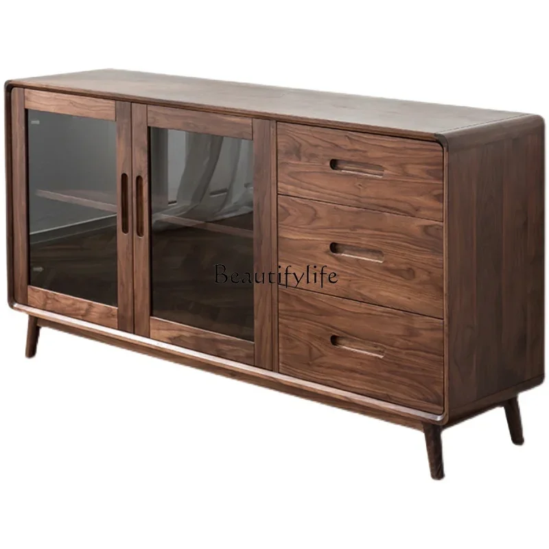 

FG11Nordic Solid Wood Sideboard North America Black Walnut Modern Wall Tea Side Cabinet