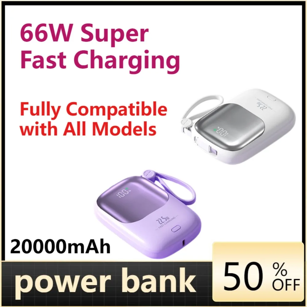 

20000mAh Universal Power Bank, 3C Certified, 22.5W Fast Charge, Mini Size with Built-in Cable