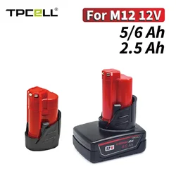 TPCELL 12V for Milwaukee M12 Rechargeable Battery 2.5Ah/5Ah/6Ah XC Cordless Tools 48-11-2402 48-11-2411 Batteries 48-11-2401