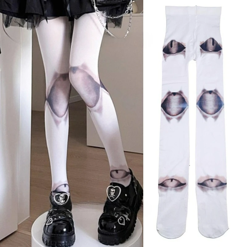 

Gothic Harajuku Lolita Pantyhose for Women Japanese Gothic Anime Novelty Jointed Doll Tattoo 3D Print Tights Cosplay Stocking