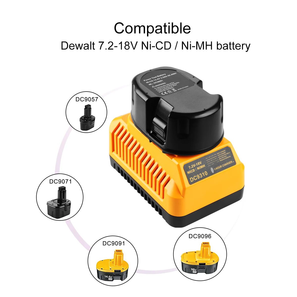 DC9310 Battery Charger For Dewalt 7.2V-18V NiCd & NiMh Battery  DC9071 DC9096 DW9057 DE9039 DE9095 DE9096 Replacement Charger